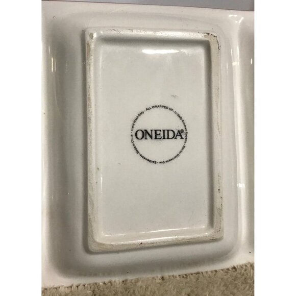 Oneida Ceramic Holiday Serving Tray Gift Box Design 4 Sections Red Green 18 X 6" - Picture 7 of 13